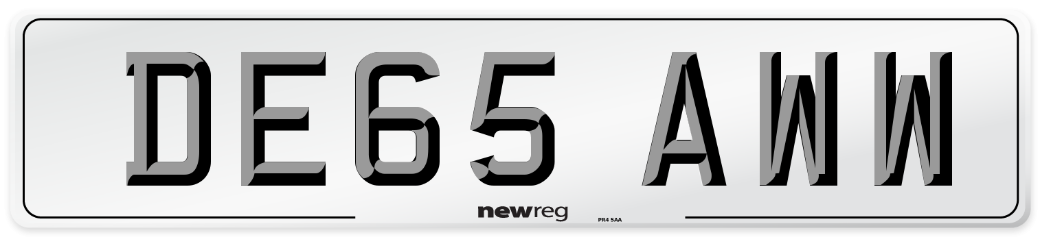 DE65 AWW Number Plate from New Reg